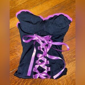 Victoria’s Secret y2k sexy little things corset black and purple ribbon tie